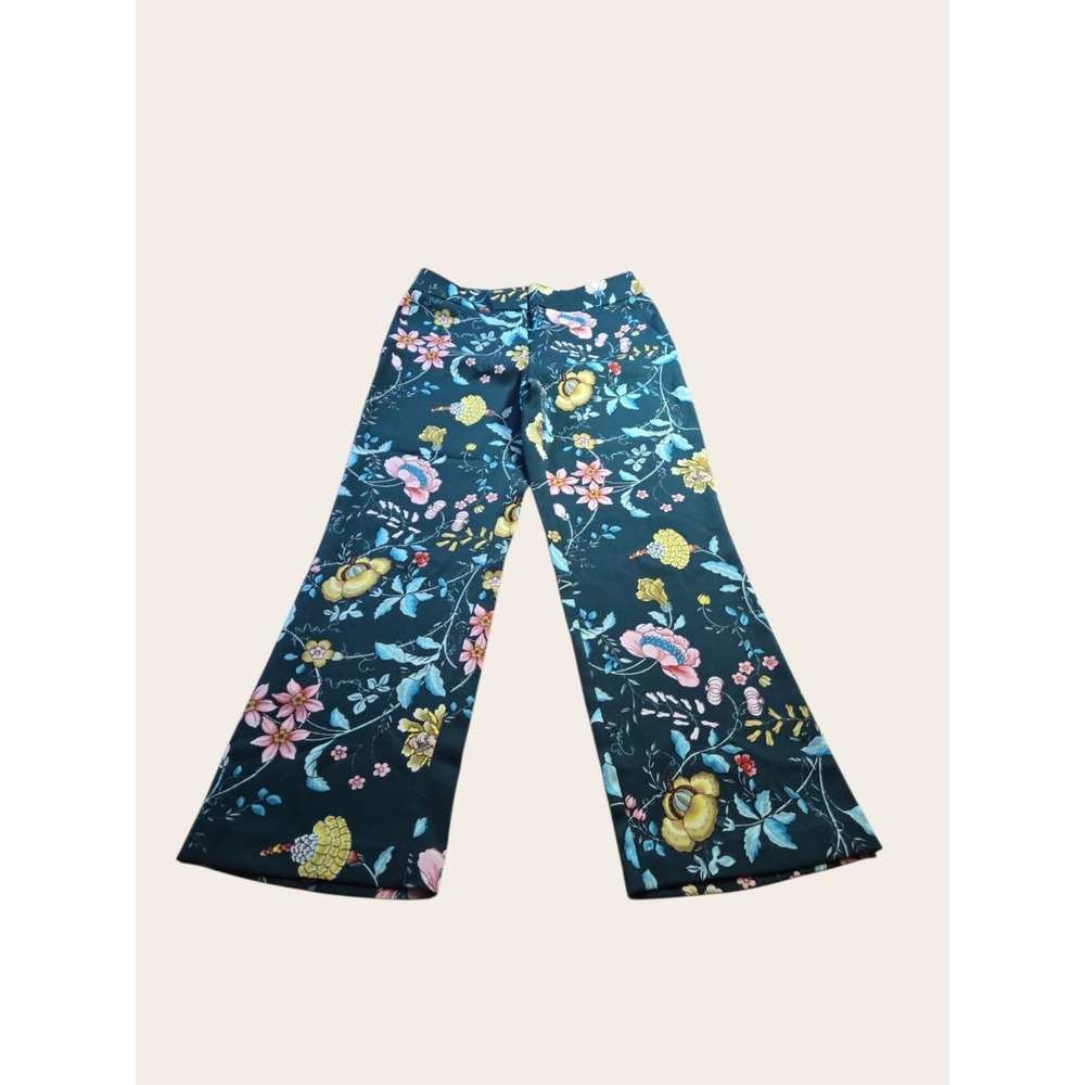 Ann Taylor LOFT Green Floral Vine Trouser Pants Boho-chic Mid To High Rise Sz 4